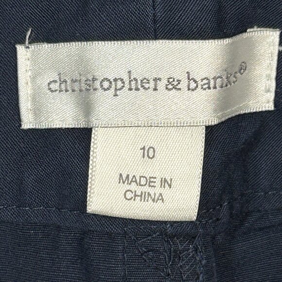 CHRISTOPHER & BANKS Capris Womens 10 Navy Cotton Linen Adjustable Length Crop - Picture 3 of 11